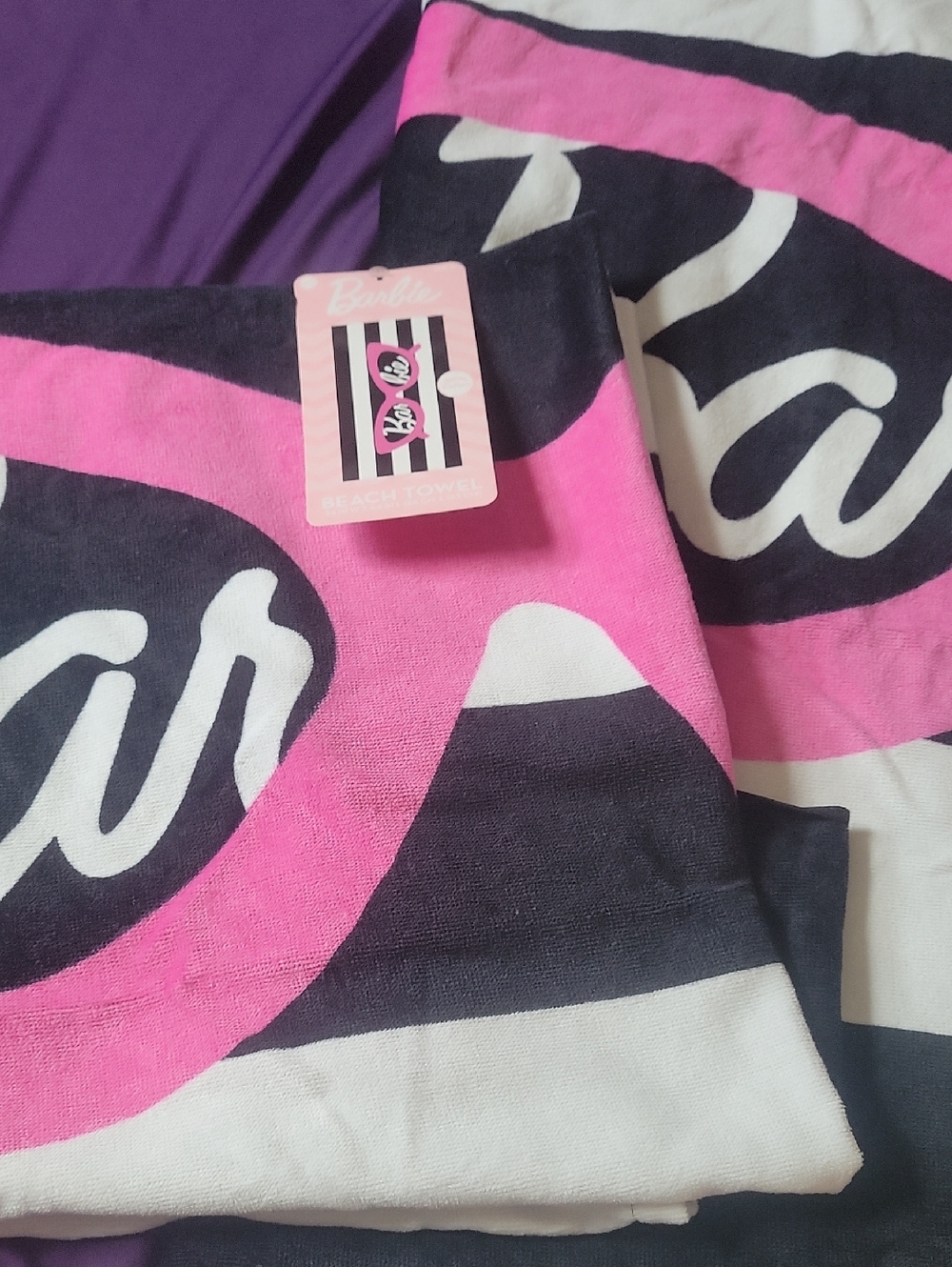 TWO Barbie Pink & Black Graphic Beach Towels
